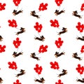 Vector pattern with a happy running dachshund dog with red balloons tied to it Royalty Free Stock Photo